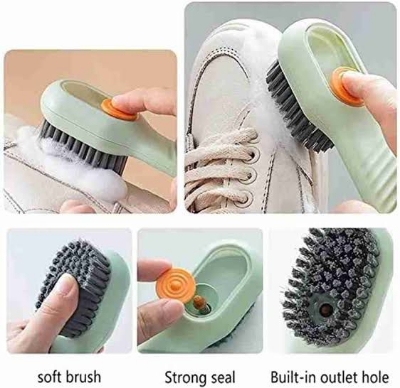 Picture of 1Pcs Multifunction Cleaning Shoe Brush Soft Automatic Liquid Shoe Brush Long Handle Clothes Soap Brush with Hook Clean Tools - Multicolor