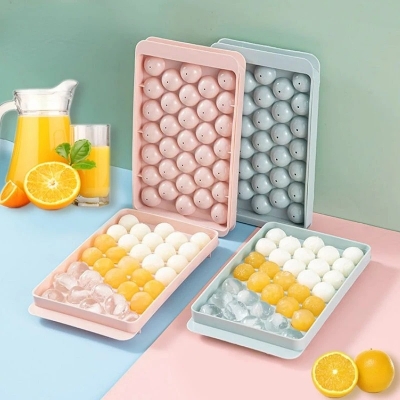 Picture of Round Ice Cube Tray with Lid – Easy-Release, Durable, Large Capacity for Home & Kitchen Use (Pink) - Multicolor