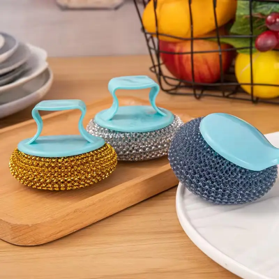 Picture of 1pcs Kitchen Cleaning Brush Ball Wash Pot Not Damage Disassembled Stainless Steel Dish Bowl Brush Kitchen Tools Washed Pot Brush - Multicolor