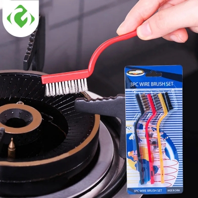 Picture of 3Pcs Kitchen Gas Stove Cleaning Brush Household Gap Brush Wire Brush Decontamination Tool Practical Kitchen Accessories - Multicolor