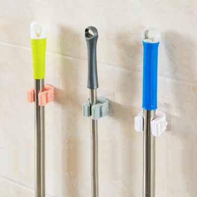 Picture of 2pcs Mop Hook without Punching Broom Clamp Holder with Strong Magic and No Trace Wall Hanging Shelf with Adhesive Hook - Multicolor