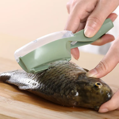 Picture of Fish Scales Graters Scraper Fish Cleaning Tool Scraping Scales Device with Cover Home Kitchen Cooking Fish Tool Kitchen Tools - Multicolor