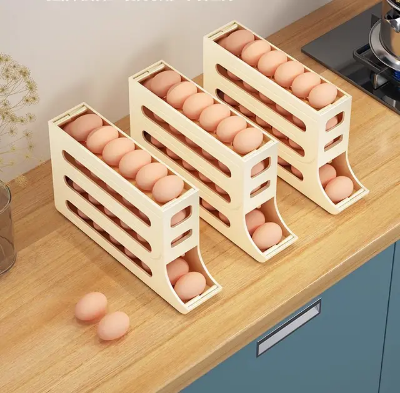 Picture of 4 Tier Egg Storage Box Organizer Refrigerator Rolling Egg Organizer Holder Fridge Storage Organizer Food Container Egg Dispenser - Multicolor