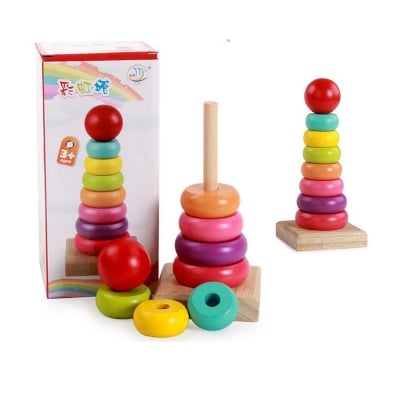 Picture of Wooden Rainbow Tower Stacking Educational Toy for Kids & Toddlers