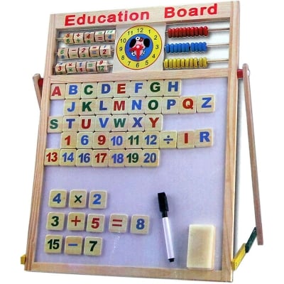 Picture of Educational Learning Board Multipurpose Double-Sided Magnetic Wooden Writing, Mathematical Calculations & English Alphabets, White and Black Board, Wooden Magnetic Drawing magnetic Board