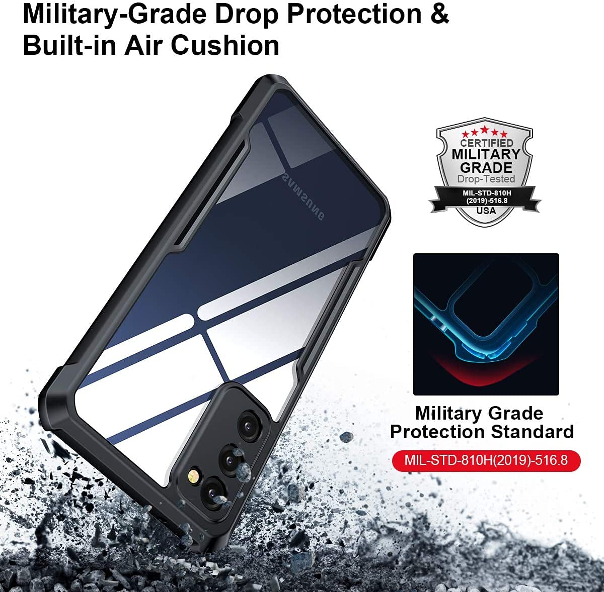 Picture of Samsung Galaxy S20 FE Xundd Case with Integrated Camera Cover, Slim Clear Back with Shockproof Soft TPU Bumper Frame Cover - Black