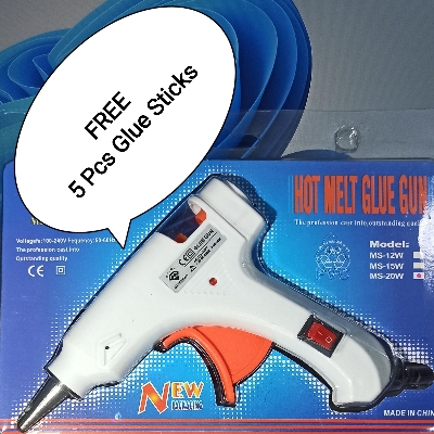 Picture of Mini Hot Melt Glue Gun 20 Watt with 5 pcs Glue Stick Free - Blue, Red, Pink, Orange, Yellow, Parrot
