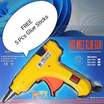 Picture of Mini Hot Melt Glue Gun - 20 Watt with 5 pcs Glue Stick Free - Blue, Red, Pink, Orange, Yellow, Parrot