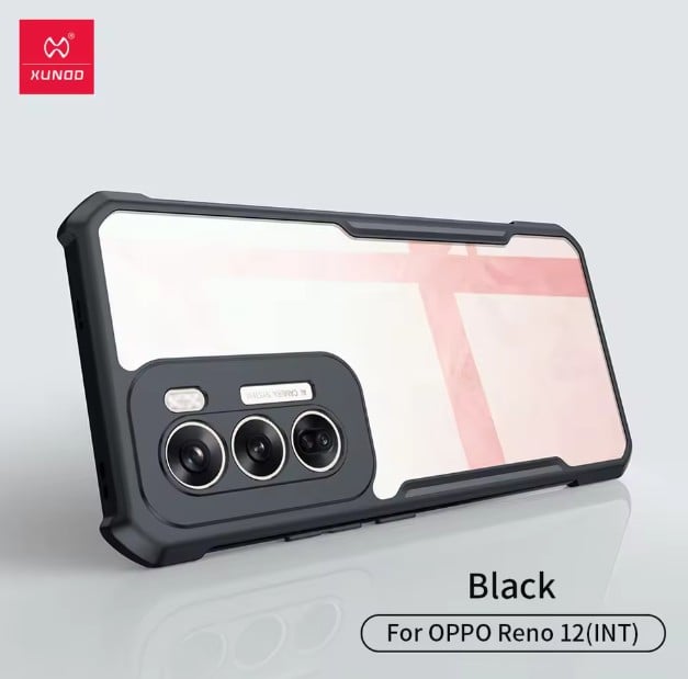 Picture of Xundd Case For Oppo Reno 12 Pro 5G Global Version,Airabg Shockprooft Shell Acrylic&TPU Back Transparent Phone Cover Case - Black
