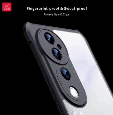 Picture of Xundd For VIVO V40 Pro, V40, S19 Pro Case Airbag Anit-drop Camera Protection Acrylic &TPU Back Stripe Transparent Back Cover - Black
