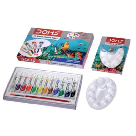 Picture of Doms Water Colour Paint 12 Color Tubes box 1pc Brush 1pc Palette for Water Painting