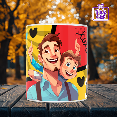 Picture of I Love You Dad Cartoon Coffee Mug, Father and Son Love, Father's Day Dream Gift