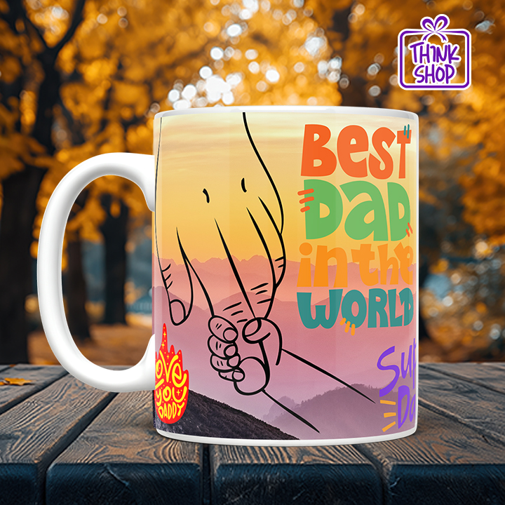 Picture of I Love You Dad Coffee Mug, Father and Child Hands, Super Dad Forever Sunset Mug, Best Dad Gift