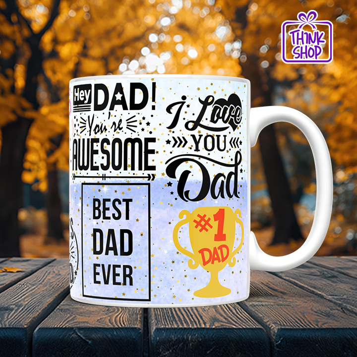 Picture of I Love You Dad Ceramic Mug with Red Heart, World's Best Dad Ever Trophy Design