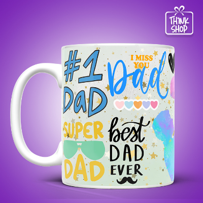 Picture of #1 Dad Super Dad Ever Ceramic Mug, Colorful Watercolor, Best Father's Day Gift from Kids