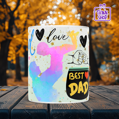 Picture of #1 Dad Super Dad Ever Ceramic Mug, Colorful Watercolor, Best Father's Day Gift from Kids