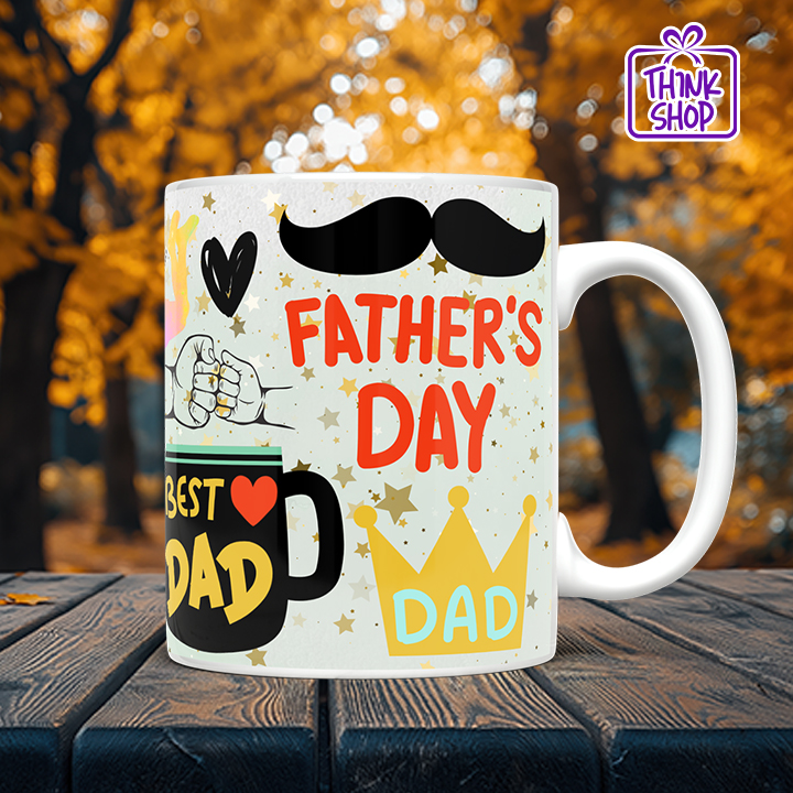 Picture of #1 Dad Super Dad Ever Ceramic Mug, Colorful Watercolor, Best Father's Day Gift from Kids