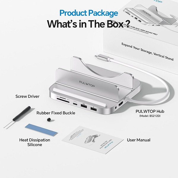Picture of PULWTOP Mac Mini M4 Dock with 4TB M.2 SSD Enclosure & HD4K, USB-A/C 10Gbps, SD/TF (SSD NOT Included) for Mac Mini M4 Pro