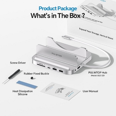 Picture of PULWTOP Mac Mini M4 Dock with 4TB M.2 SSD Enclosure & HD4K, USB-A/C 10Gbps, SD/TF (SSD NOT Included) for Mac Mini M4 Pro