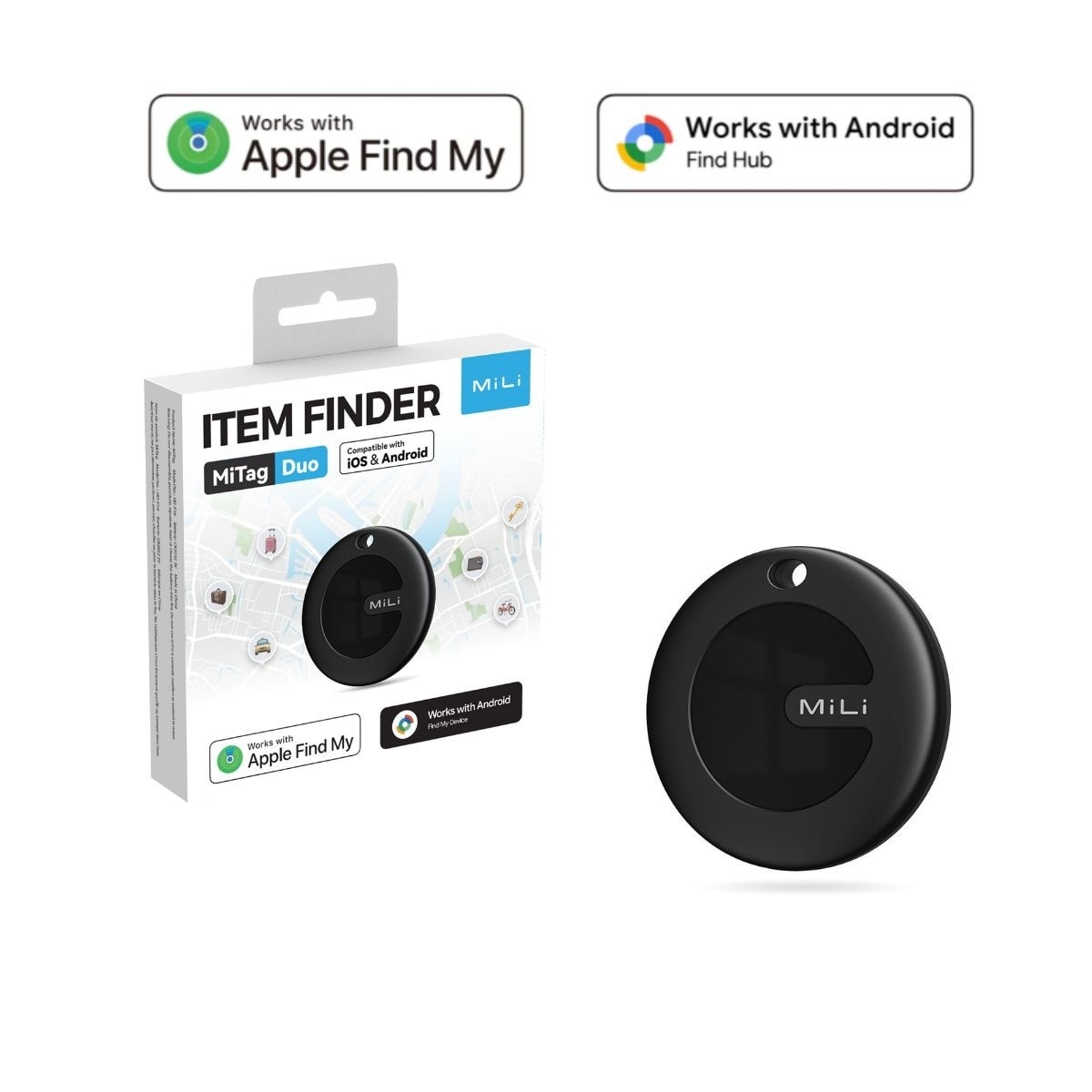 Picture of MiLi MiTag Duo Smart Finder: Official Apple Find My & Google Tracker (iOS/Android)