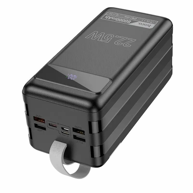 Picture of HOCO DB50 80000mAh Fast Charging Power Bank | 2 Type-C / 4 USB Ports | 22.5W PD/QC | LED Display & Flashlight – Black