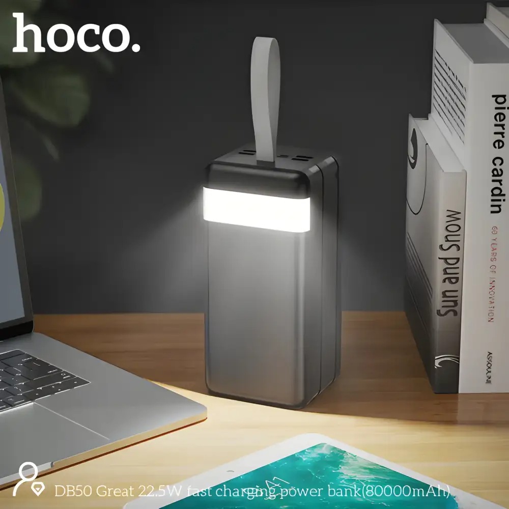 Picture of HOCO DB50 80000mAh Fast Charging Power Bank | 2 Type-C / 4 USB Ports | 22.5W PD/QC | LED Display & Flashlight – Black