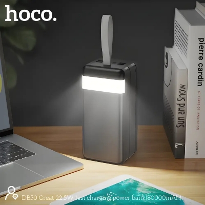 Picture of HOCO DB50 80000mAh Fast Charging Power Bank | 2 Type-C / 4 USB Ports | 22.5W PD/QC | LED Display & Flashlight – Black