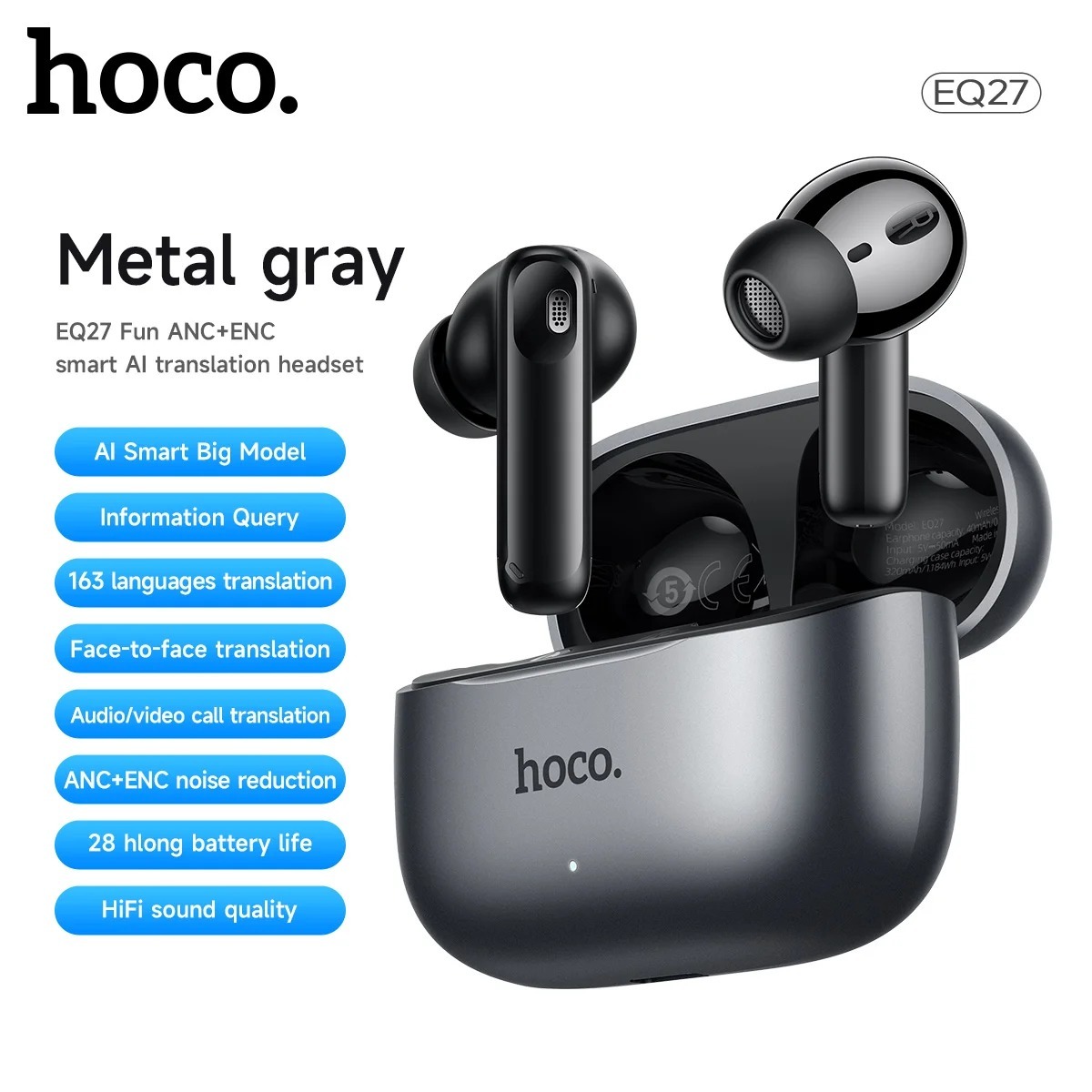 Picture of HOCO EQ27 Fun AI Translation Earbuds ANC+ENC Noise Reduction Hoco HOCO EQ27 Fun AI Translation Earbuds ANC+ENC Noise Reduction