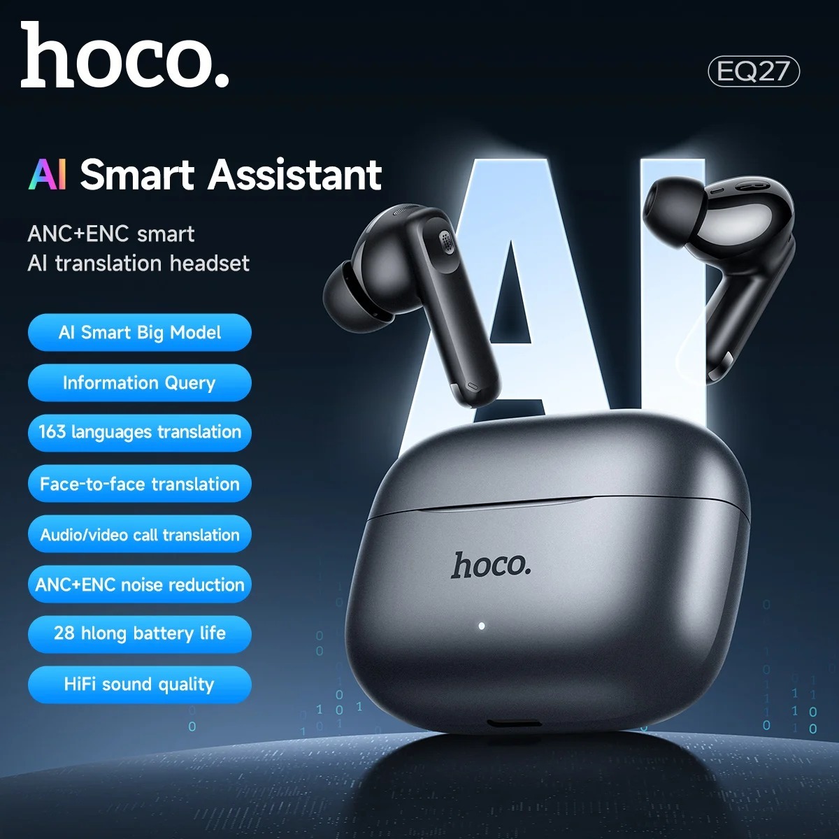 Picture of HOCO EQ27 Fun AI Translation Earbuds ANC+ENC Noise Reduction Hoco HOCO EQ27 Fun AI Translation Earbuds ANC+ENC Noise Reduction