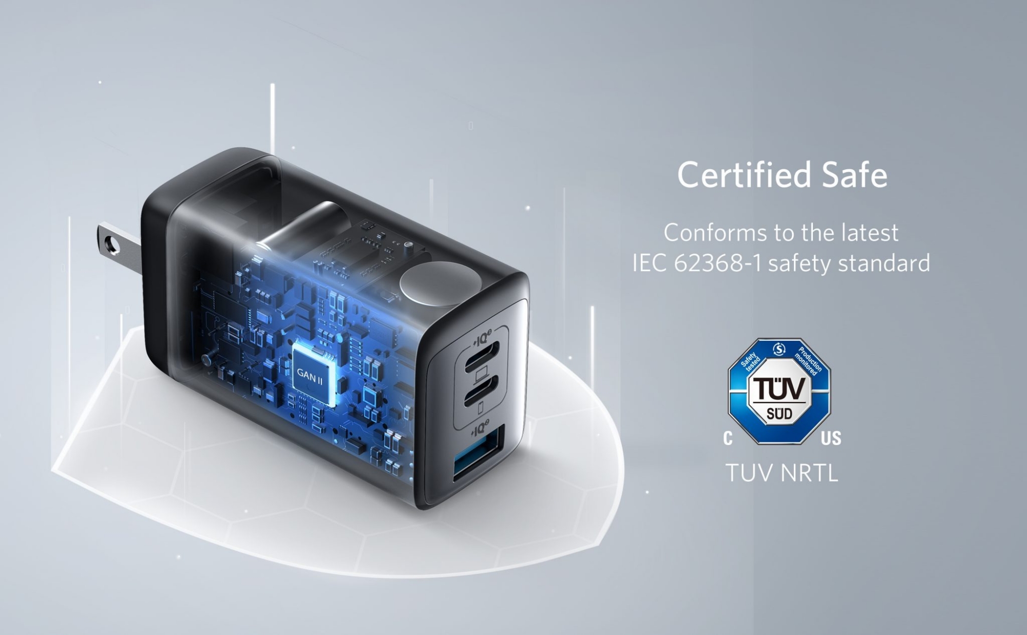 Picture of Anker 735 Nano II 65W GaN Charger: 3-Port USB-C Wall Adapter for MacBook & iPhone