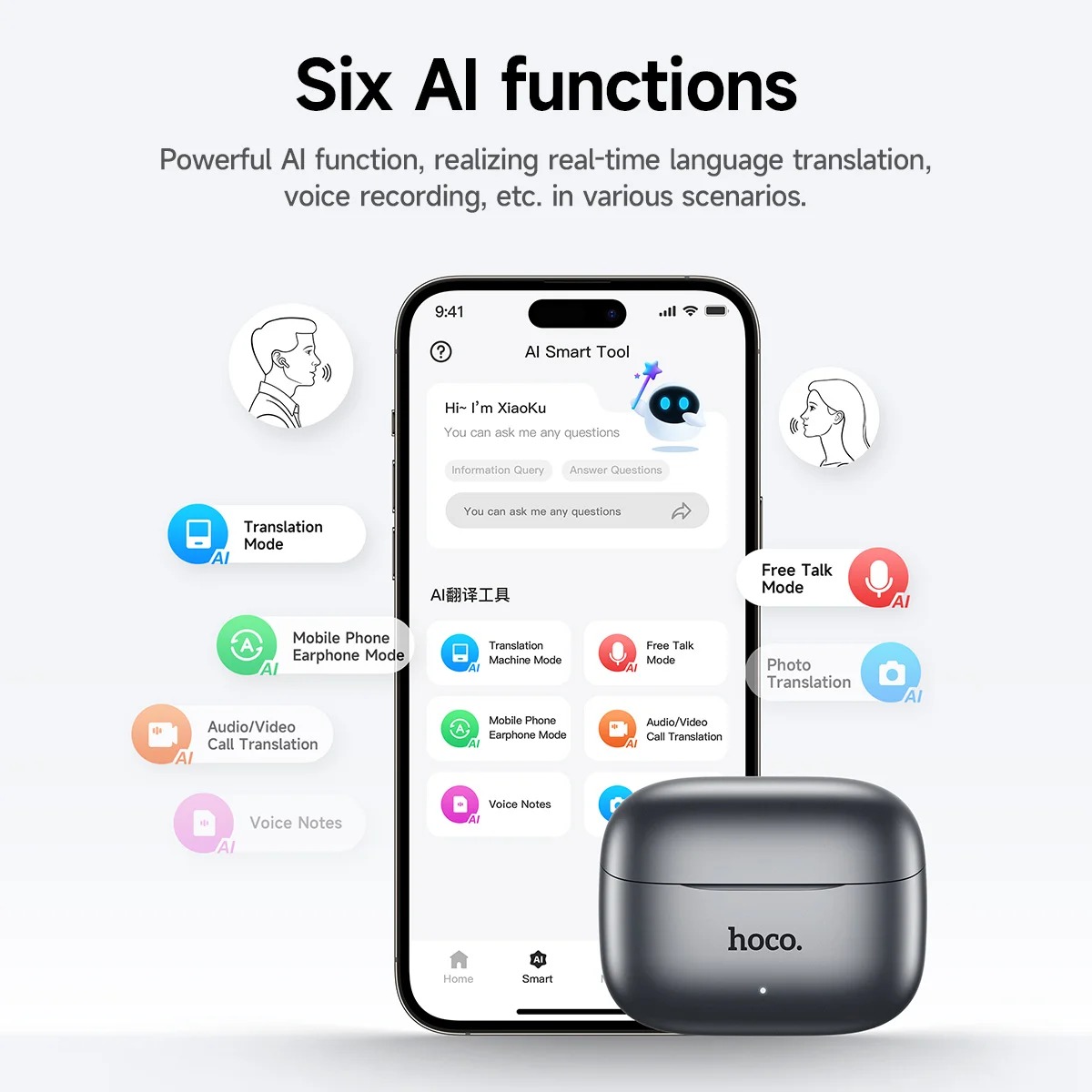 Picture of Hoco EQ27 AI Translation Earbuds – ANC+ENC Noise Cancelling Bluetooth Earphones with Touch Control