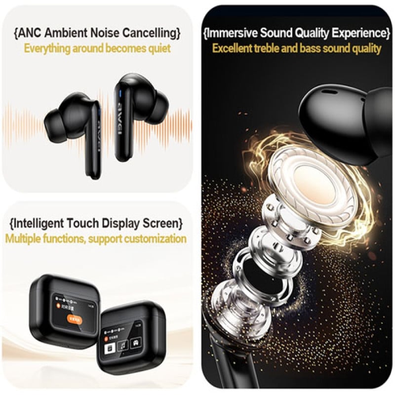 Picture of Awei T56 ANC Wireless Earbuds – LED Touch Display & Noise Cancellation