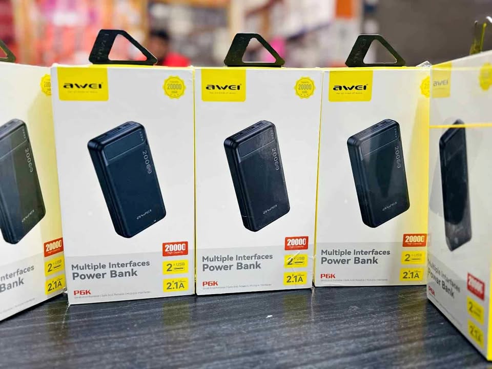 Picture of :  🔋 Awei P6K 20000mAh Power Bank – Dual USB Output, Fast Charging & Compact Design | Long-Lasting Backup for All Devices
