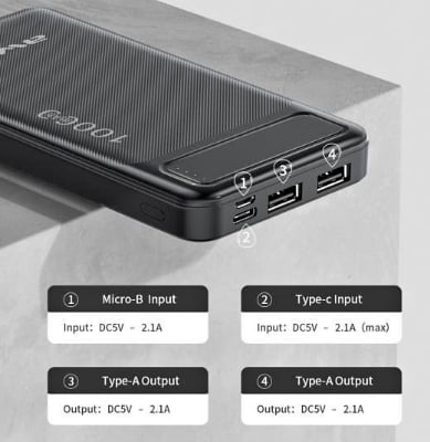 Picture of 🔋 AWEI P5K 10000mAh Portable Power Bank – Dual USB & Type-C | Fast Charge | Travel Powerbank