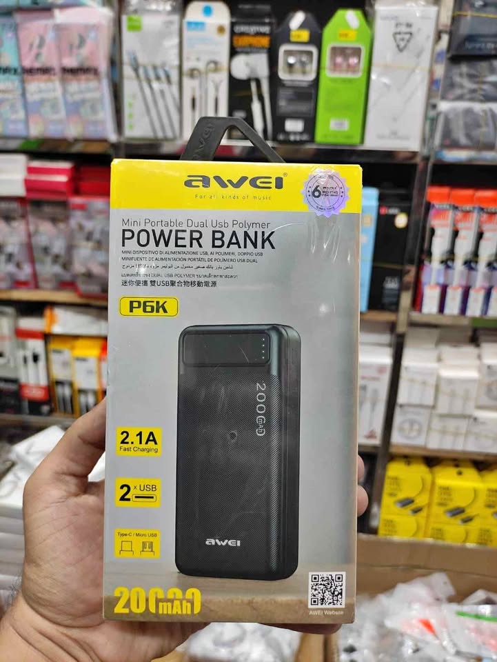 Picture of :  🔋 Awei P6K 20000mAh Power Bank – Dual USB Output, Fast Charging & Compact Design | Long-Lasting Backup for All Devices