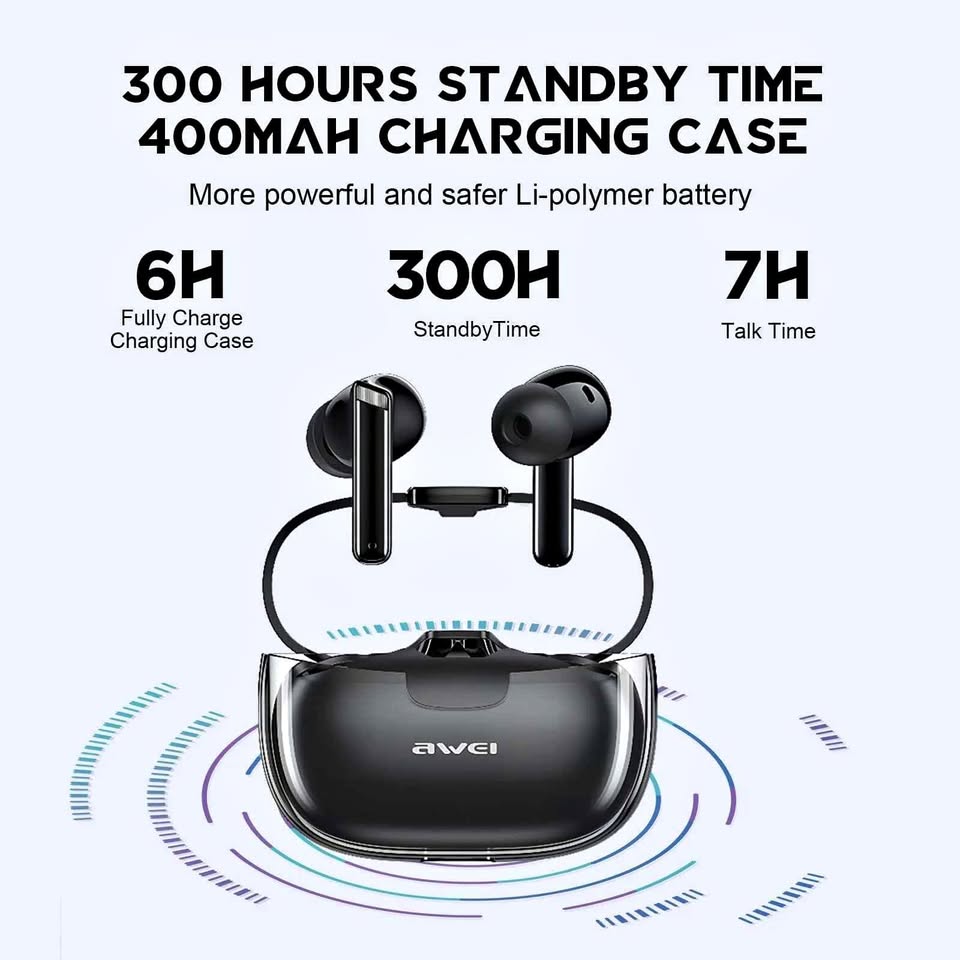 Picture of 🎧 Awei T52 ANC Wireless Bluetooth Earbuds – Dual Noise Cancellation | 34H Battery | Bluetooth 5.3 | IPX4 Water Resistant