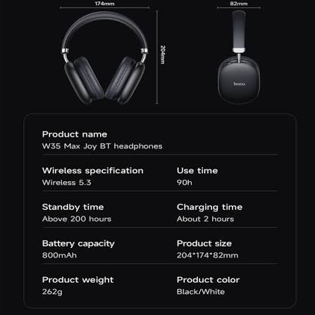 Picture of 🎧 Hoco W35 Max Wireless Headphones – Bluetooth 5.3 | 90H Battery | AUX/TF Card | Hi-Fi Sound | Lightweight