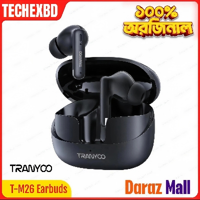 Picture of 🎧 TRANYOO T-M26 TWS Bluetooth Earbuds – High Bass Audio | Touch Control | 5H Playtime | Type-C Charging