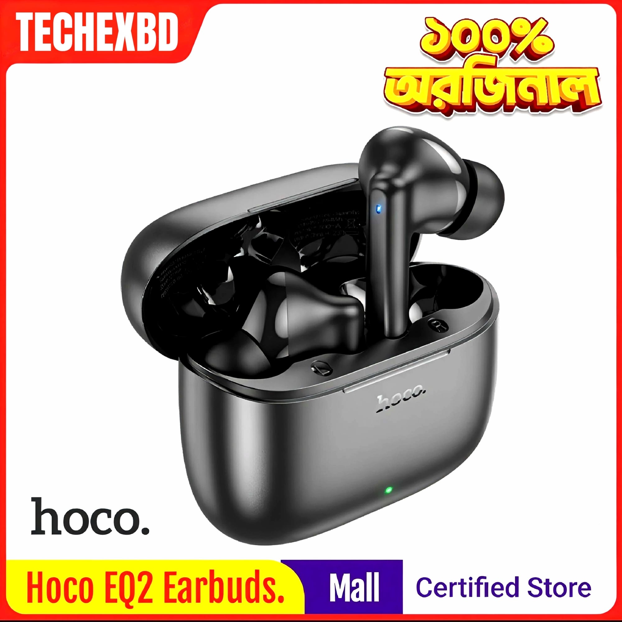 Picture of :  🎧 Hoco EQ2 TWS Wireless Earbuds – Bluetooth 5.3 | Super Bass | IPX5 Waterproof | LED Battery Display | Touch Control