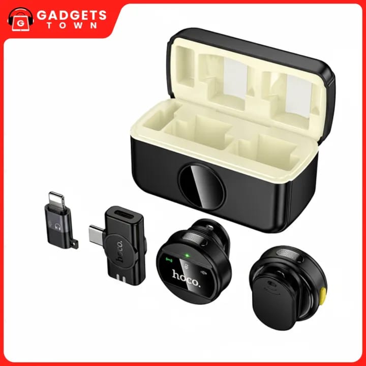 Picture of HOCO | L22 “Bright” Wireless Lavalier Microphone | Type-C Receiver + Lightning Adapter | 80mAh Mic & 600mAh Charging Case | 5–6h Use | Magnetic Clip, Plug-and-Play | For Android & iPhone