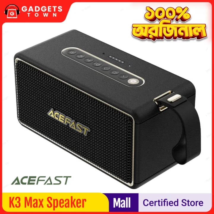 Picture of ACEFAST | K3 Max | 80W Peak Portable Bluetooth 5.4 Speaker | 2.1 System (1×Mid-Low + 2×Tweeters) + Passive Radiator | IPX6 | 5000mAh ≈20H | USB/TF/AUX/TWS | DSP & RGB Lights | USB-C Charging | With Strap Handle