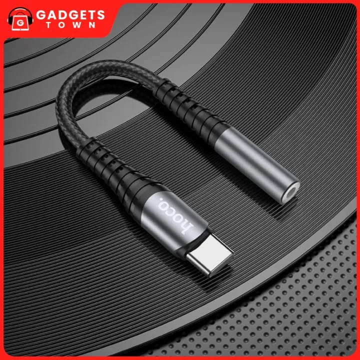 Picture of Hoco LS33 | Metallic 12 cm Type‑C to 3.5 mm DAC Audio Adapter | Aluminum & Braid, Mic & Wire‑Control Support, Huawei Xiami OnePlus Compatible