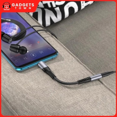 Picture of Hoco LS33 | Metallic 12 cm Type‑C to 3.5 mm DAC Audio Adapter | Aluminum & Braid, Mic & Wire‑Control Support, Huawei Xiami OnePlus Compatible