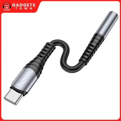 Picture of Hoco LS33 | Metallic 12 cm Type‑C to 3.5 mm DAC Audio Adapter | Aluminum & Braid, Mic & Wire‑Control Support, Huawei Xiami OnePlus Compatible