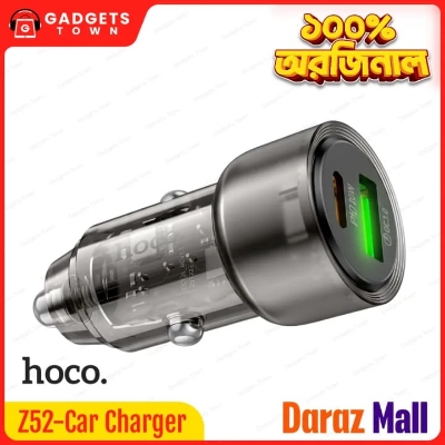 Picture of Hoco Z52 38 W Car Charger | USB‑C PD 20 W + USB‑A QC 18 W | Compact 59×28 mm, 21 g | Dual-Port Fast Charge | Overcurrent & Overvoltage Protection | Universal Compatibility