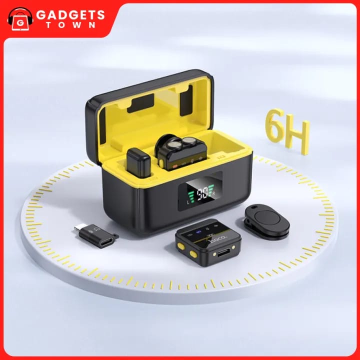 Picture of Microphone | Type‑C & Lightning Compatible | 600 mAh Case + 75 mAh Mics | 5–6 h Runtime | Noise‑Reduction | USB‑C Charging