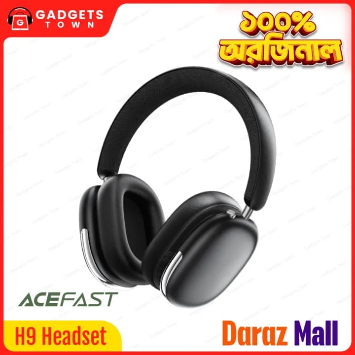 Picture of ACEFAST | H9 ANC Over-Ear Bluetooth Headphones | Bluetooth 5.4 | 40mm Hi-Fi Drivers | 30dB Active Noise Cancelling | 55h Playtime (45h with ANC) | 500mAh Battery, USB-C 5V/1A | Multifunctional Knob, 90° Rotating Earcups | For Android, iPhone & PC.