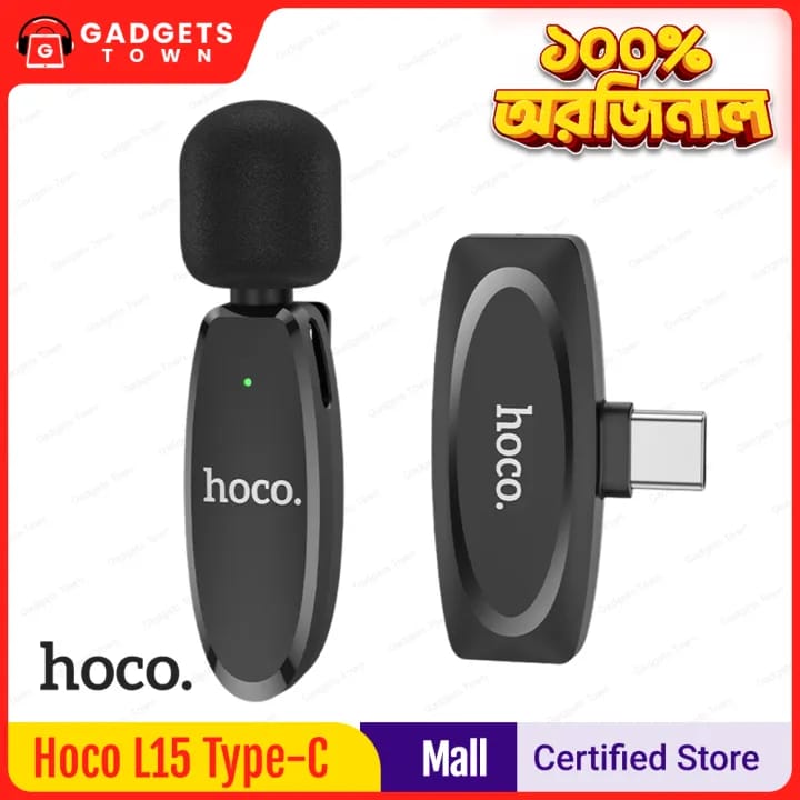 Picture of Hoco L15 Crystal | Type‑C Lavalier Wireless Microphone | 360° HD Pickup | 15ms Ultra‑Low Latency | 6 h Battery | Noise‑Reduction DSP | Clip‑On Mic for Smartphones & Tablets