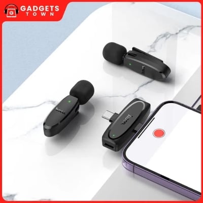 Picture of Hoco L15 Crystal iP + Type‑C Dual‑Mic Lavalier Wireless Microphone | 360° HD Pickup | 6 h Battery | 15 ms Low‑Latency | USB‑C Charging & Phone‑Charge | Noise‑Reduction DSP