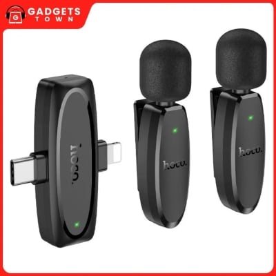 Picture of Hoco L15 Crystal iP + Type‑C Dual‑Mic Lavalier Wireless Microphone | 360° HD Pickup | 6 h Battery | 15 ms Low‑Latency | USB‑C Charging & Phone‑Charge | Noise‑Reduction DSP